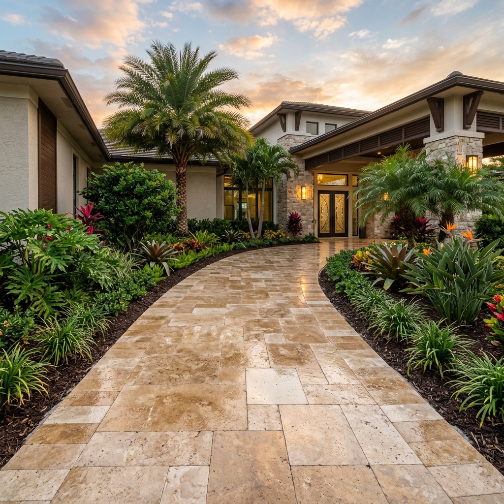 Professionally sealed paver walkway at a South Florida commercial property