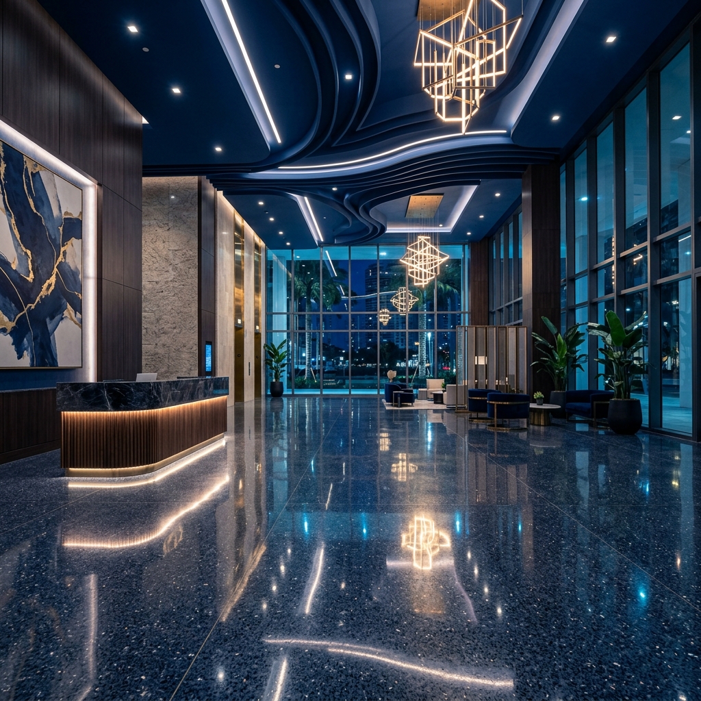 Polished terrazzo commercial lobby floor in South Florida