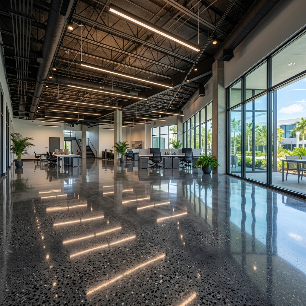 Polished concrete floor in South Florida commercial office