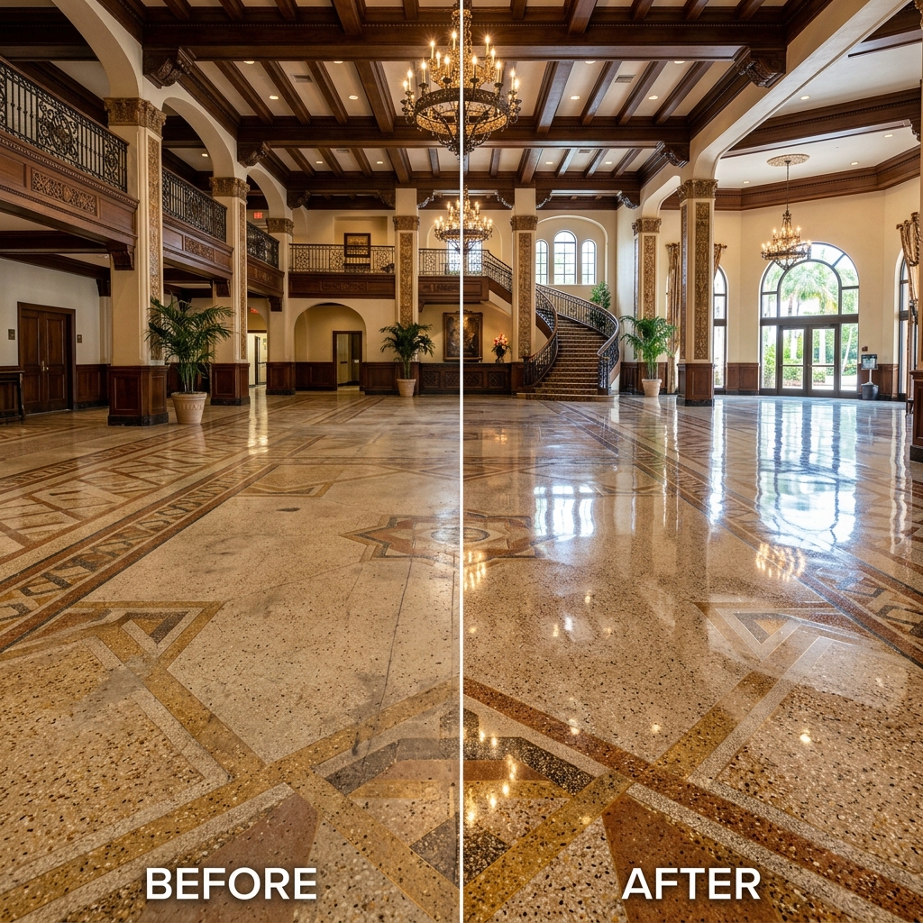 Terrazzo lobby floor restored in South Florida hotel