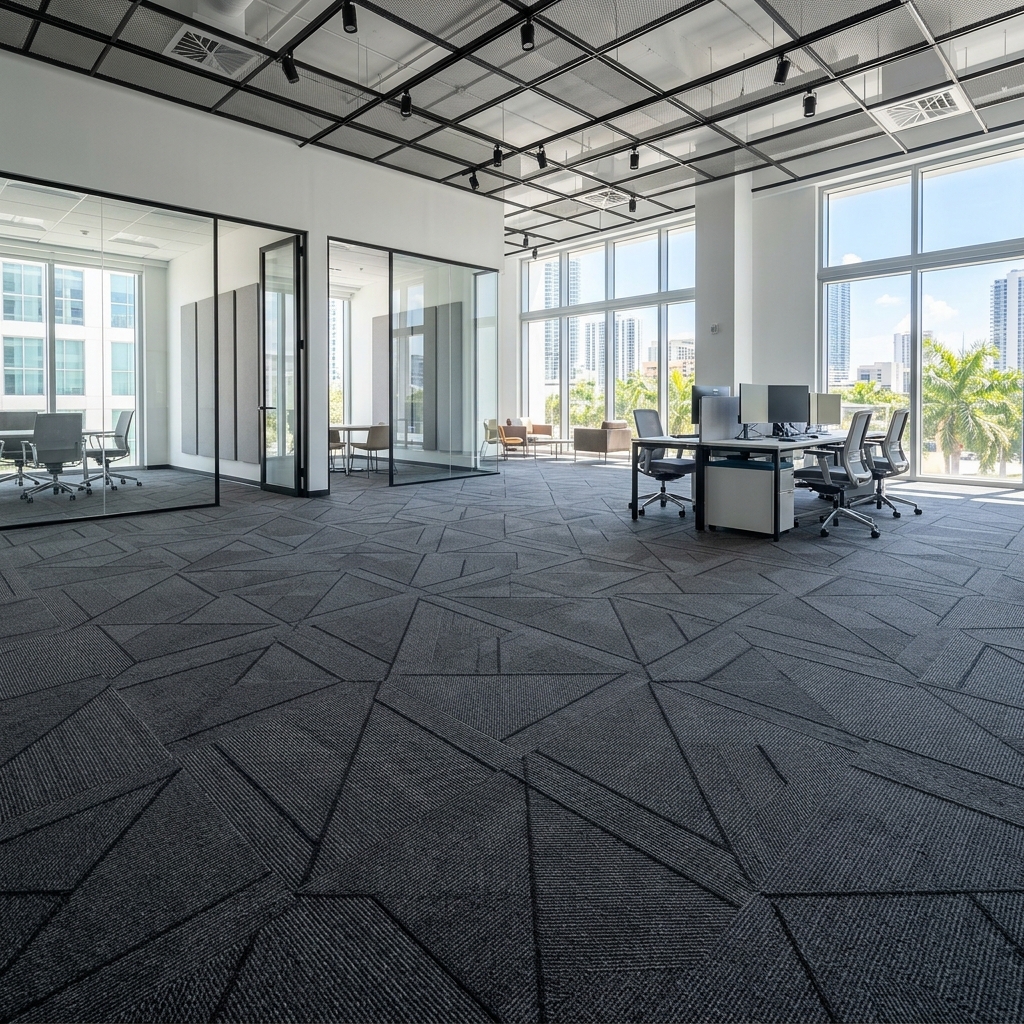 Commercial carpet tile installation in South Florida modern office