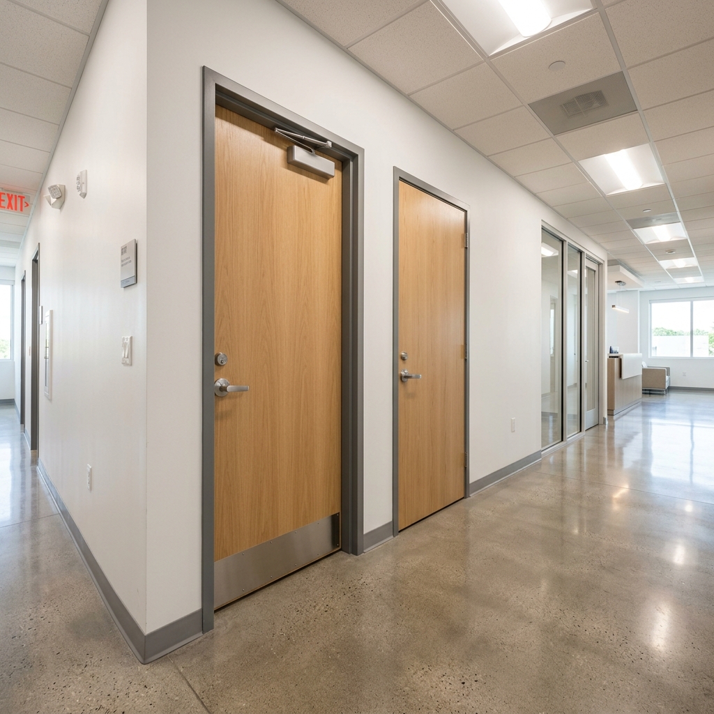 Commercial door installation in South Florida office corridor